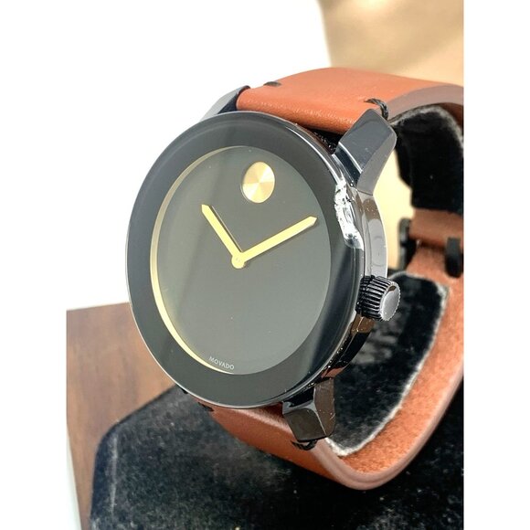 Movado Men's Watch 3600305 Bold Swiss Quartz Black Dial 42mm Brown Leather CHIP - Picture 1 of 14